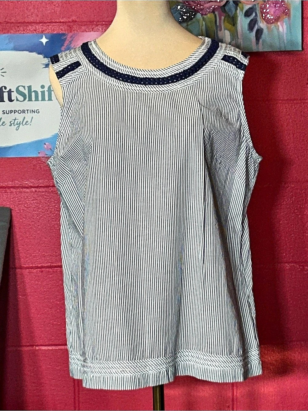 Talbots Striped Cotton Blouse in Blue & White Large